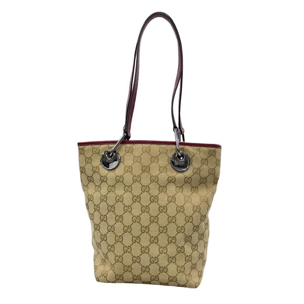 Gucci red leather tote canvas GG bag Eclipse